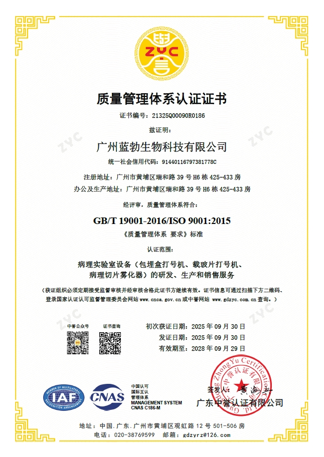 质量治理系统认证证书